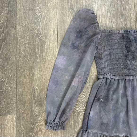 Aritzia Wilfred Tempest Mini Dress Smocked bodice Chiffon Puff Sleeve Purple - Picture 7 of 16